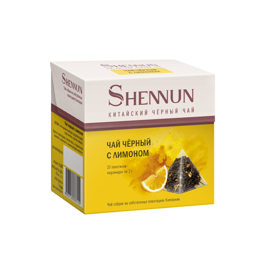 Черный чай с/л SHENNUN с Лимоном, коробка, 20 пирамидок