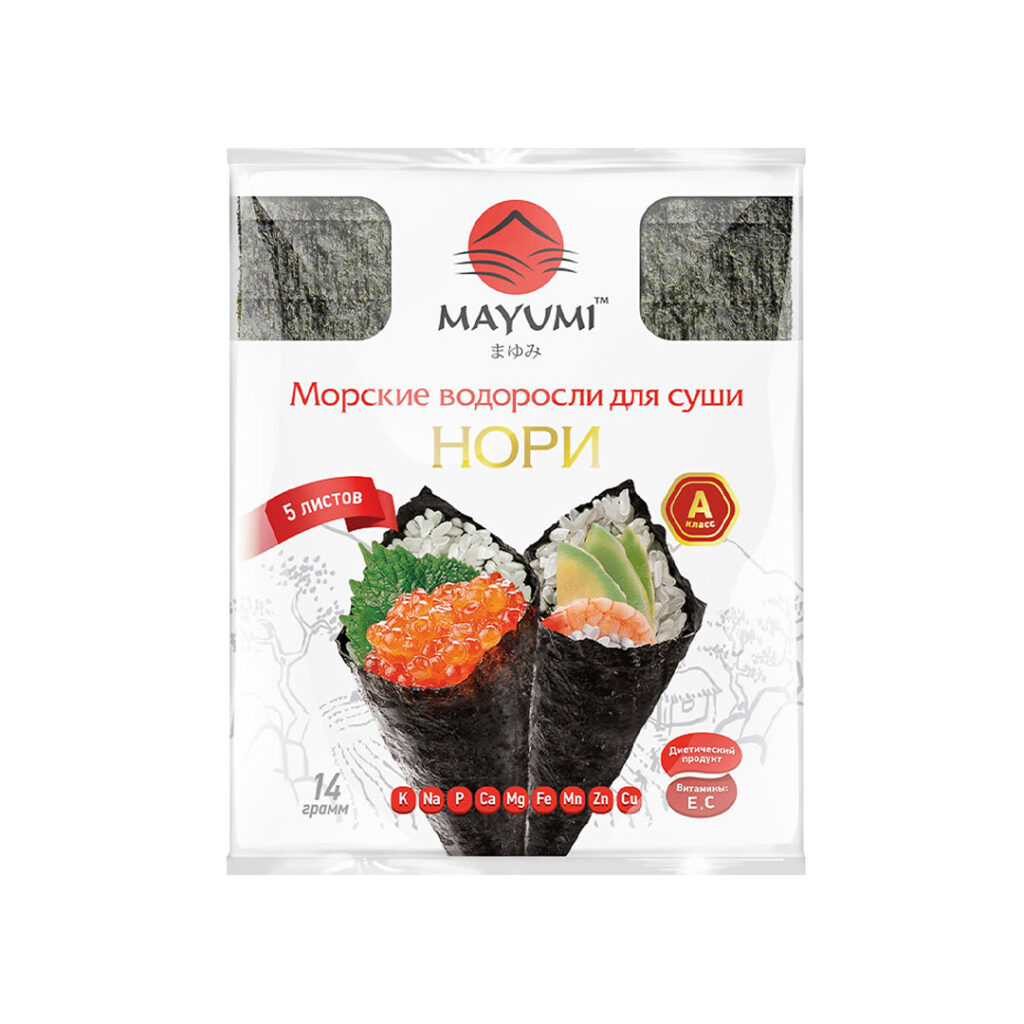 Нори водоросли MAYUMI 5 листов, пачка, 14 гр