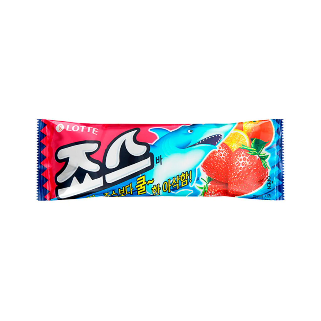 Фруктовый лед Эскимо LOTTE Melona Акула апельсин и клубника, 80 гр