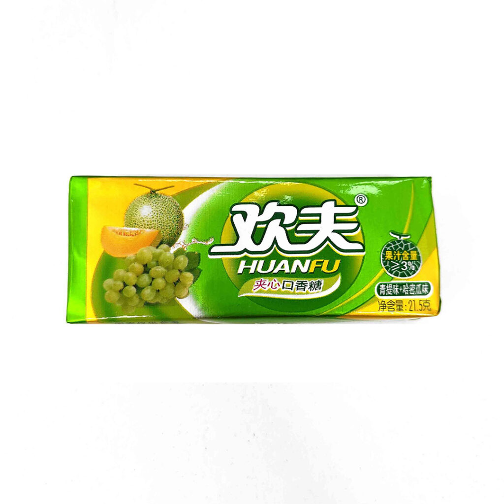 Жевательная резинка HUANFU с жидким центром внутри со вкусом Дыни и Винограда, 21,5 гр