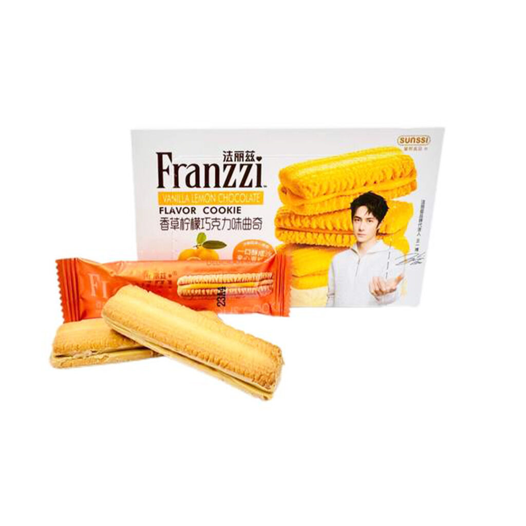 Печенье пшеничное с начинкой Лимон, ваниль и шоколад FRANZZI, коробка, 58 гр, Китай