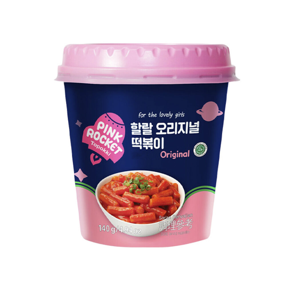 Клецки рисовые с лапшой Рапокки оригинальный вкус PINK ROCKET,стакан, 140 гр, Корея