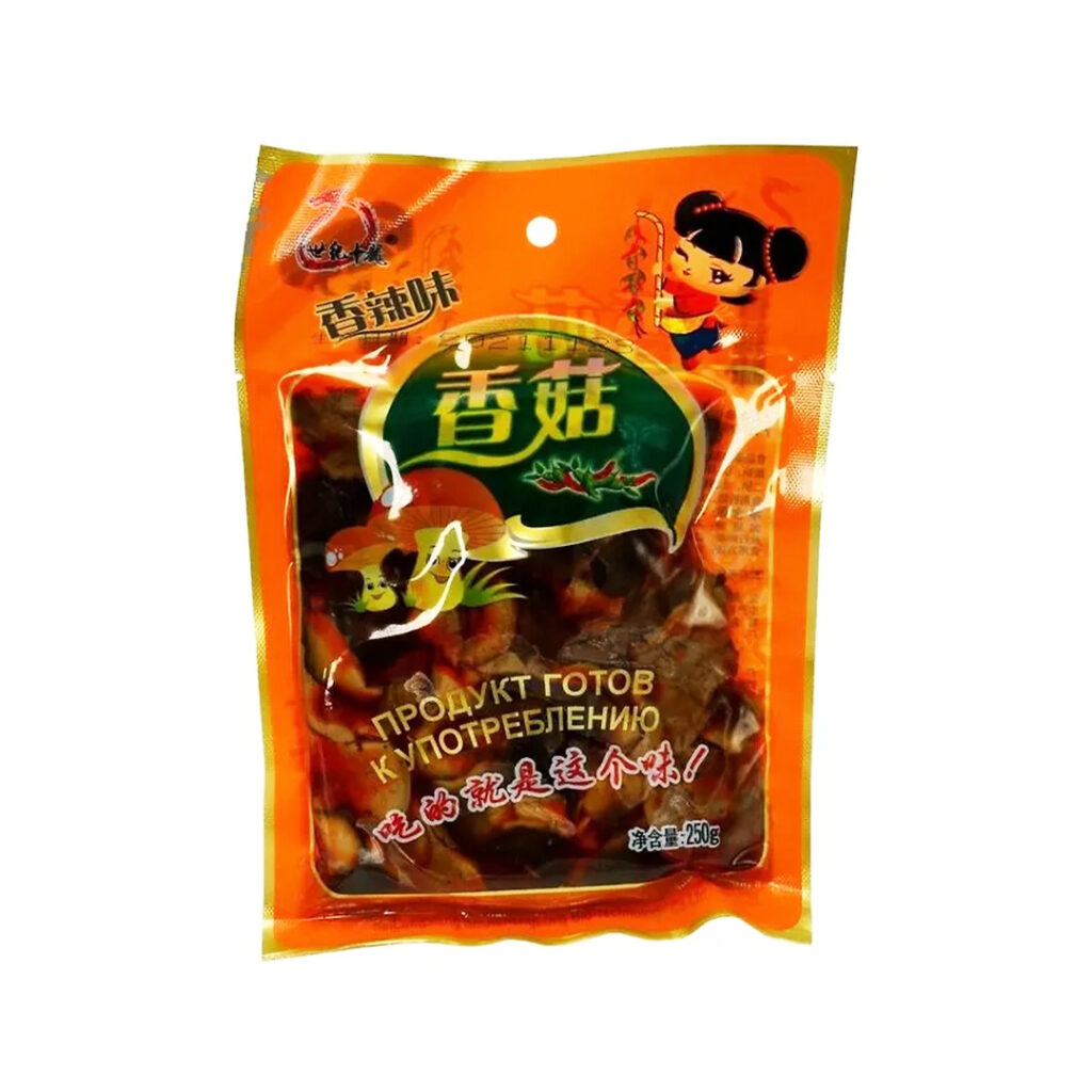Грибы Шиитаке с приправами маринованные SHUANGSHENG, пакет, 250 гр, Китай