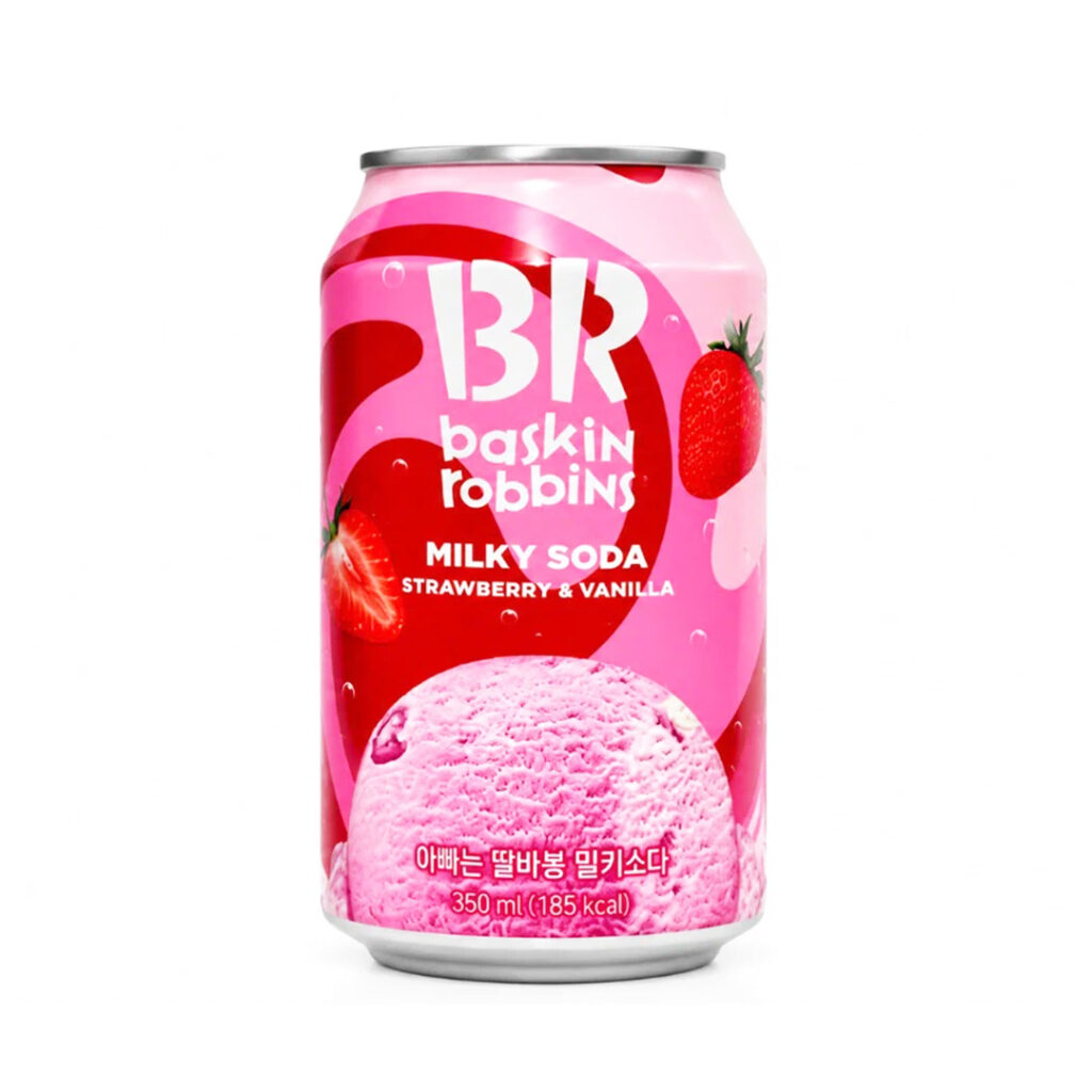 Лимонад Крем-сода Клубника-ваниль молочный газированный BASKIN ROBBINS, ж/б, 350 мл, Корея