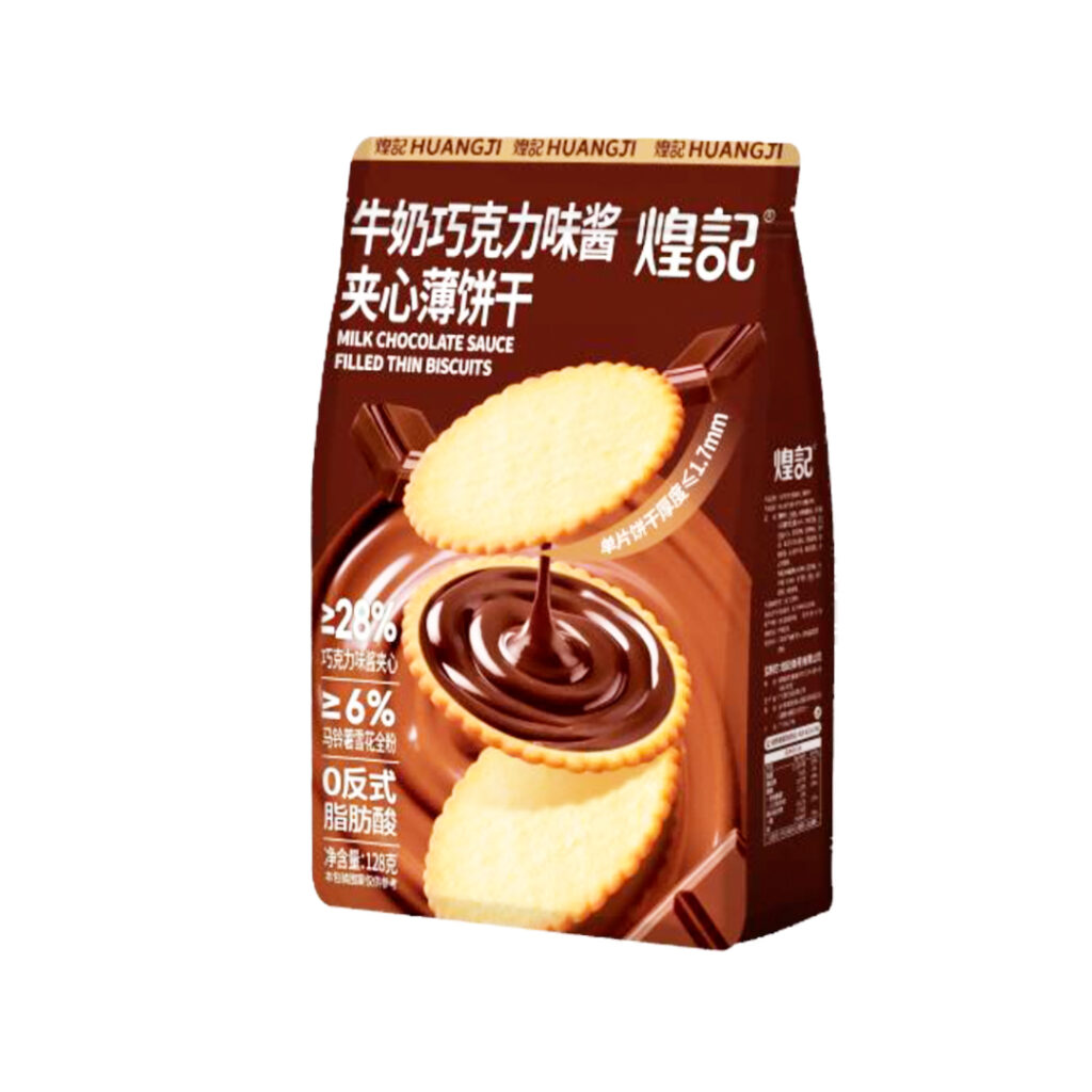 Тонкое печенье с начинкой из молочного крема HUANGJI, пакет, 128 гр, Китай